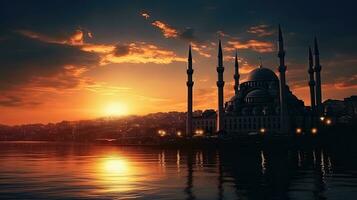 alto qualità foto di Istanbul S moschee a tramonto durante Ramadan