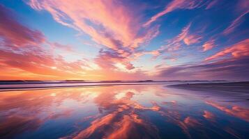 bellissimo Cloudscape scenario con un' sbalorditivo naturale leggero riflessione nel il tropicale mare durante Alba o tramonto foto