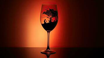 studio tiro di un' vino bicchiere e un alcool bottiglia nel silhouette foto