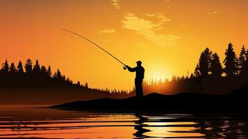 uomo pesca contro un' tramonto fondale foto