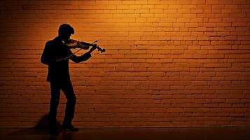 mattone parete fondale per violinista S silhouette foto