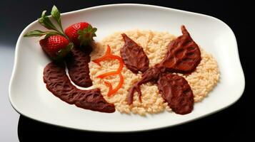 salsiccia farfalla forme servito con creativamente guarnito miglio porridge foto