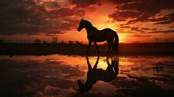 silhouette di un' cavallo a tramonto foto