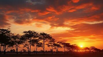 rurale Tailandia S sera fondale Caratteristiche un' sbalorditivo tramonto cielo albero silhouette foto