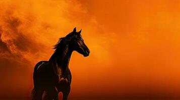 schema di un' cavallo contro un' fumoso arancia fondale foto