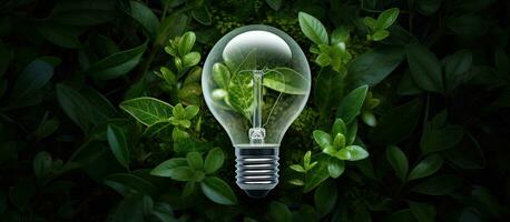 sostenibile lampadina fatto a partire dal le foglie sottolineando ecologico energia conservazione foto