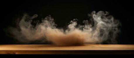 di legno tavolo con Fumo su buio sfondo ideale per in mostra prodotti foto