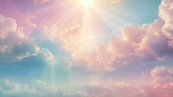 blu rosa nuvole sotto luce del sole celeste ai generato foto