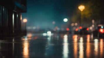 piovoso notte nel il città, sfocato sfondo di il città ai generato foto