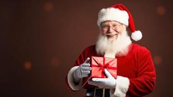 Santa Claus con regalo. illustrazione ai generativo foto