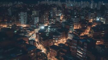 bellissimo metropolitano città grattacielo alto salire edificio nel il notte cielo occupato notte vita, città paesaggio. ai generato foto