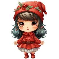 carino poco ragazza con rosso Natale costume e agrifoglio ghirlanda ai generativo foto