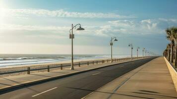 vuoto asfalto strada accanto il mare sfondo, autostrada accanto il mare, all'aperto orizzontale Immagine, generativo ai illustrazione foto