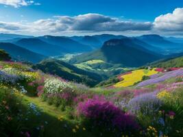bellissimo fiori nel il montagne ai generato foto
