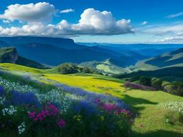 bellissimo fiori nel il montagne ai generato foto