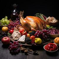 foto di vario frutta, verdura, pollo carne su il tavolo per dieta menù