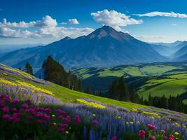 bellissimo fiori nel il montagne ai generato foto
