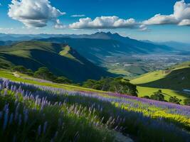 bellissimo fiori nel il montagne ai generato foto