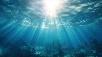 generativo ai, buio blu oceano superficie visto a partire dal subacqueo con sole leggero foto