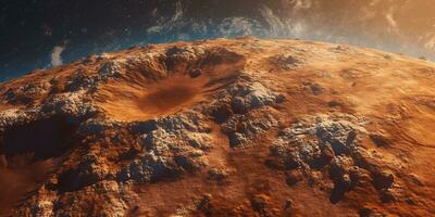 generativo ai, un altro alieno pianeta superficie sollievo, Luna cratere. spazio sfondo foto