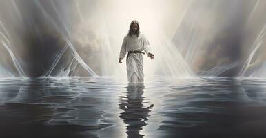 davanti Visualizza di Gesù Cristo a piedi su acqua foto