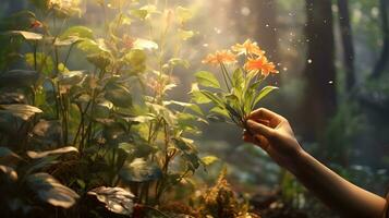 mano di donna piantare. mondo pianta giorno, ambiente giorno concetto. ai generato foto