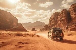 generativo ai, via strada auto guida su un' avvolgimento montagna deserto strada, circondato di mozzafiato visualizzazioni di il aspro terreno foto