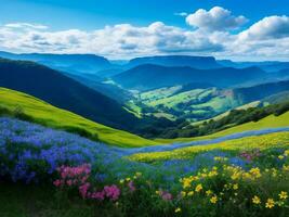 bellissimo fiori nel il montagne ai generato foto