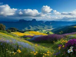 bellissimo fiori nel il montagne ai generato foto