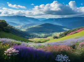 bellissimo fiori nel il montagne ai generato foto