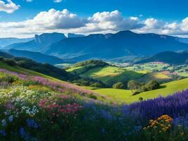 bellissimo fiori nel il montagne ai generato foto