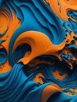 un' 3d arte pezzo con blu e arancia onde ai generato foto