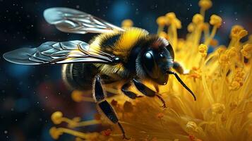 Bumble ape delizia, giallo fiore polline esplosione. ai generato foto