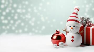 Natale sfondo con pupazzo di neve, inverno decorazione. generativo ai. foto
