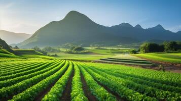 agricolo industria. in crescita insalata lattuga su campo. generativo ai. foto