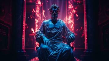 antico statua nel neon leggero moderno concetto sfondo con un' copia spazio foto