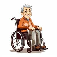 anziano uomo nel sedia a rotelle. cartone animato stile foto