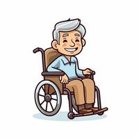anziano uomo nel sedia a rotelle. cartone animato stile foto