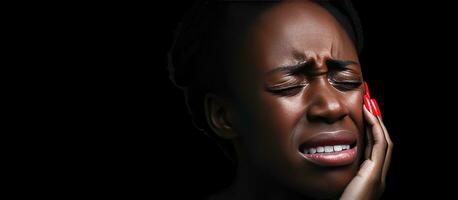 nero e bianca foto di giovane africano americano donna nel dolore toccante rosso la zona su guancia isolato su studio sfondo