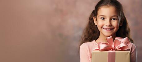 francese adolescente ragazza felicemente vetrine un' regalo scatola foto