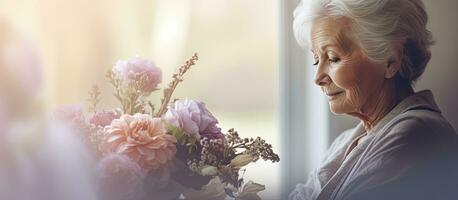 triste anziano donna a casa considerando il sfide di vedovanza la pensione solitudine e invecchiamento foto