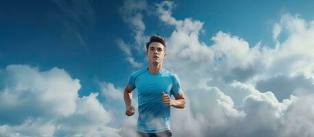 energico fitness istruttore corre sotto chiaro cielo foto