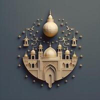 3d moschea illustrazione per eid mubarak. islamico celebrazione. ai generato foto