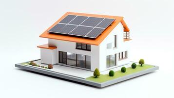 miniatura Casa modello con solare pannello su tetto su bianca sfondo. generativo ai foto