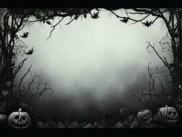 spaventoso Halloween sfondo con morto alberi, Jack o lanterne e pipistrelli design foto