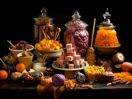 Immagine di collezione di Halloween a tema caramelle e biscotti foto