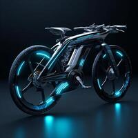 futuristico motociclo su il buio sfondo creato con generativo ai tecnologia foto