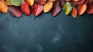 autunno sfondo con colorato rosso le foglie su verde ardesia sfondo superiore Visualizza copia spazio foto