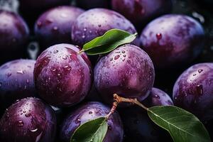 maturo biologico prugne nel autunno vassoio mercato agricoltura azienda agricola sfondo superiore Visualizza foto