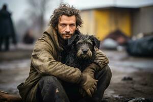 senza casa donna con cane foto